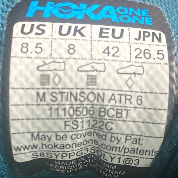 Hoka One One Mens Stinson ATR 6 1110506 BCBT Sz 9 Vnds Pads Trail Running main image 8